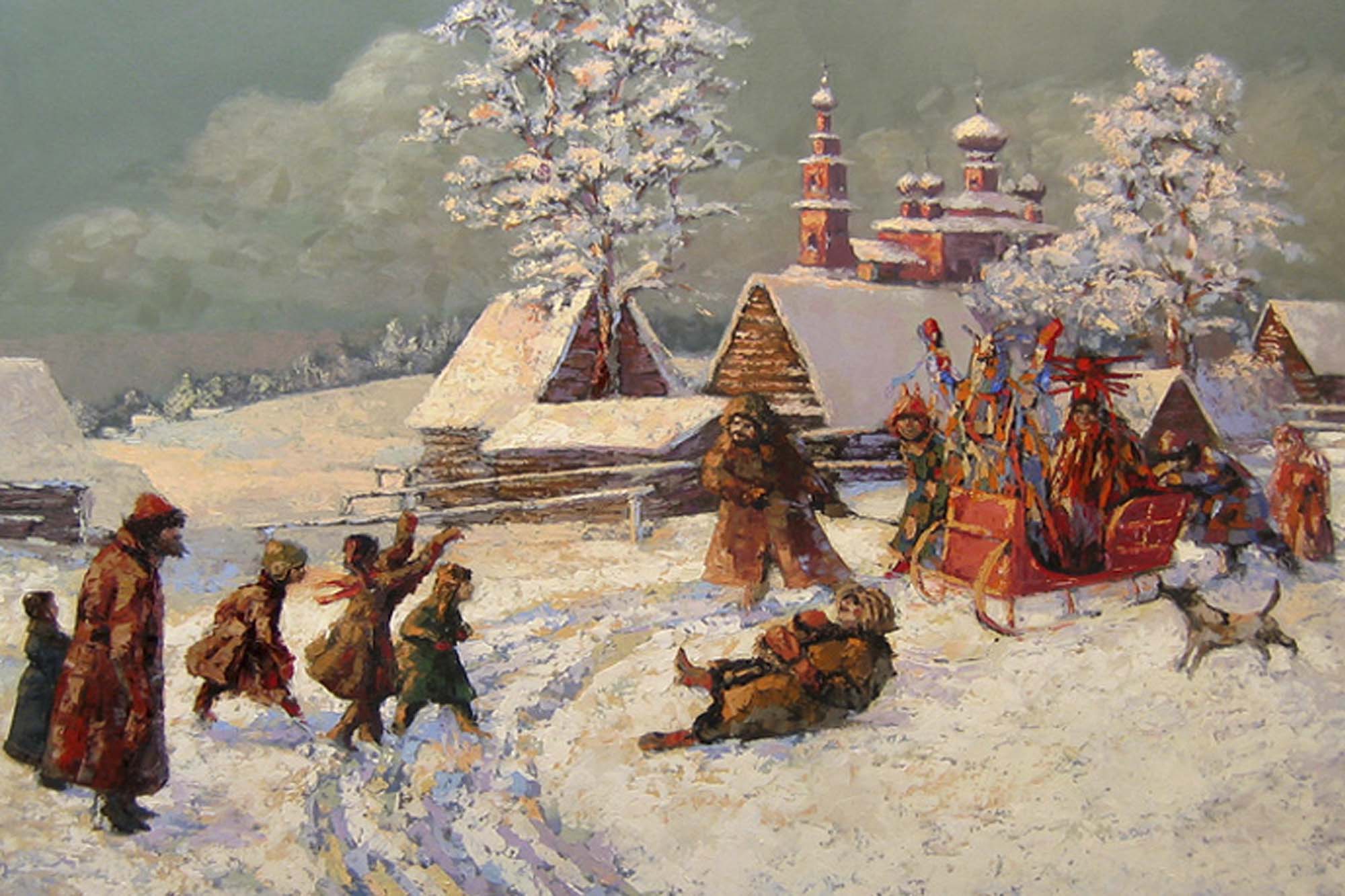 Как называлась масленица до крещения. Коровин зимние гуляния. Святочные увеселения в 16 веке в России.